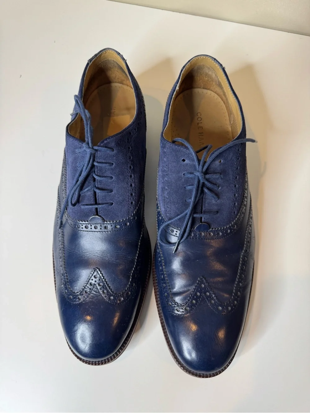 Cole Haan Men’s Air Colton Wingtip Oxford Shoes Blue Leather Suede Size 12M